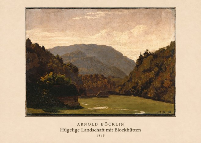 Arnold Böcklin Hügelige Landschaft Mit Blockhütten No4 - Plakat