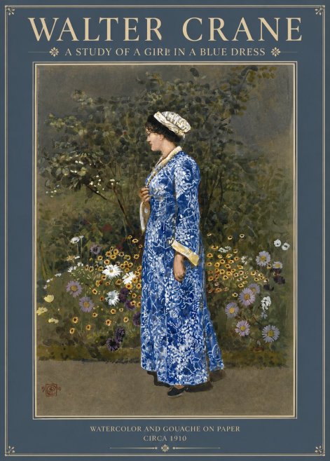 Walter Crane A Study of a Girl in a Blue Dress No2 - Plakat