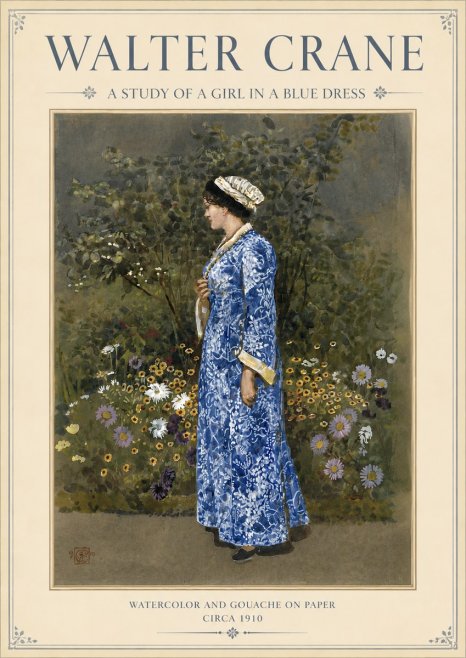 Walter Crane A Study of a Girl in a Blue Dress No3 - Plakat