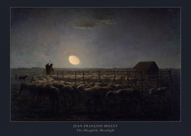 Jean-François Millet The Sheepfold, Moonlight No5 - Plakat
