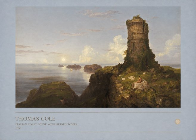 Thomas Cole Italian Coast Scene with Ruined Tower II No6 - Plakat