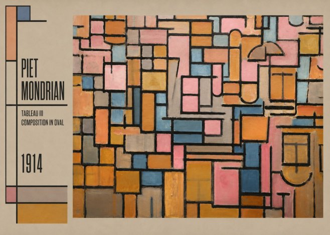 Piet Mondrian Tableau Iii — Composition in Oval No2 - Plakat