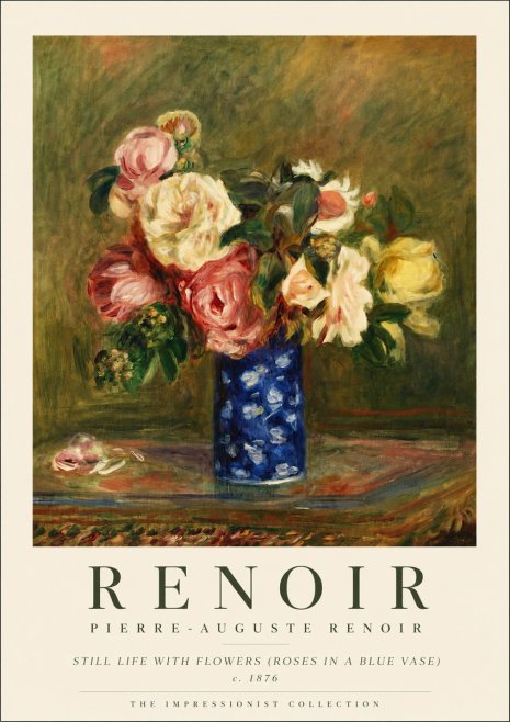 Renoir Still Life with Flowers (Roses in a Blue Vase) No5 - Plakat