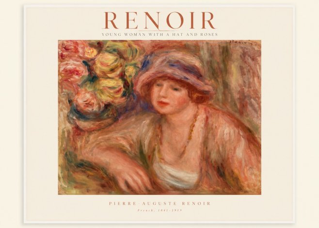 Renoir Young Woman with a Hat and Roses No1 - Plakat