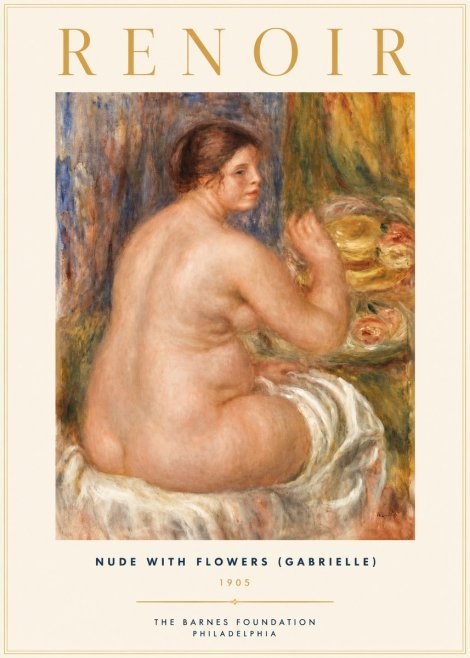 Renoir Seated Nude with Flowers (Also Known as the Large Bather) No2 - Plakat