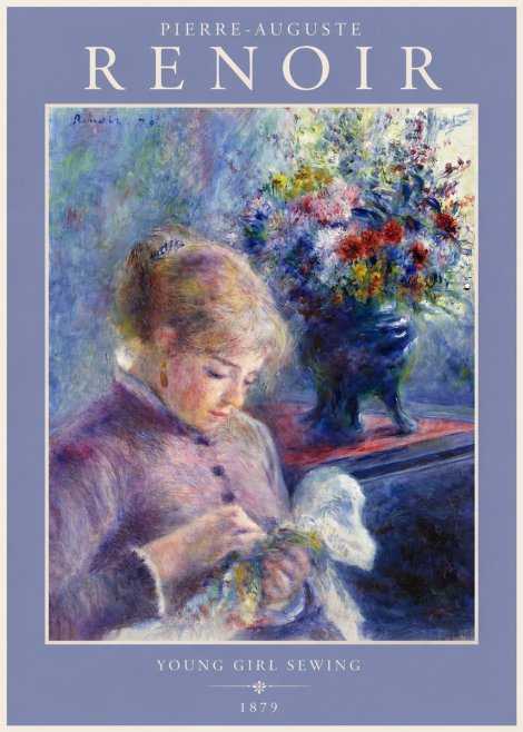 Renoir Young Girl Sewing No2 - Plakat