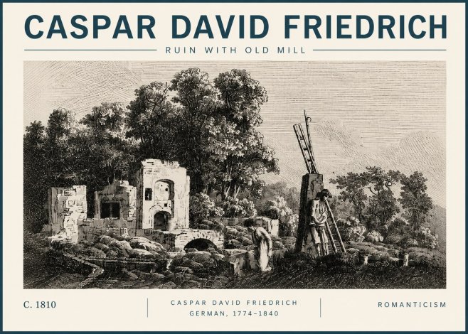 Caspar David Friedrich Ruin with Old Mill No3 - Plakat