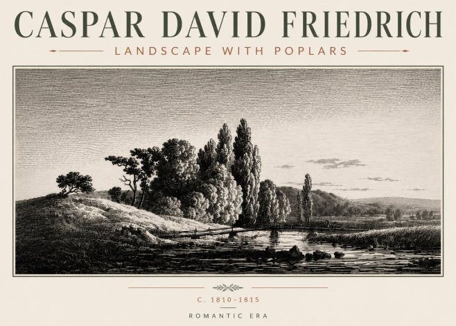 Caspar David Friedrich River Landscape with Poplars No6 - Plakat