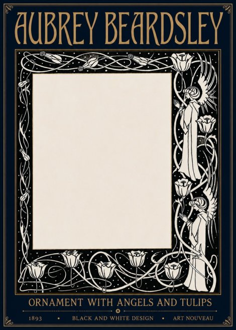 Aubrey Beardsley Ornament with Angels and Tulips No6 - Plakat