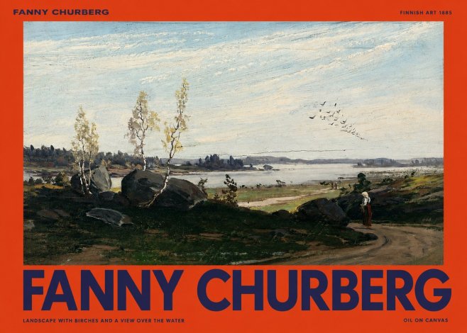 Fanny Churberg Landscape with Birches and a View over the Water No2 - Plakat