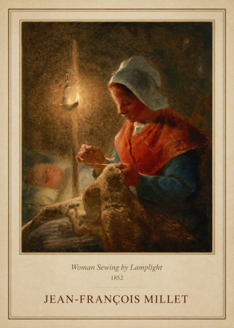 Jean-François Millet Woman Sewing by Lamplight No1 - Plakat