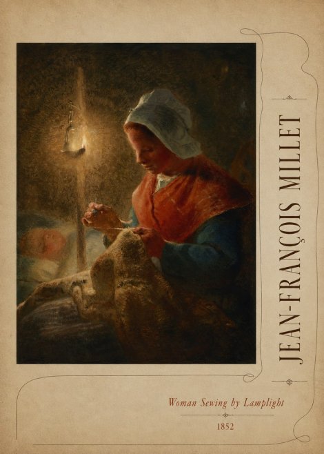 Jean-François Millet Woman Sewing by Lamplight No3 - Plakat
