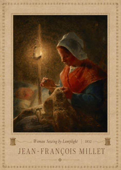 Jean-François Millet Woman Sewing by Lamplight No5 - Plakat