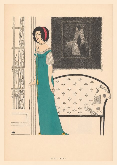 Paul Iribe Woman in Teal Gown No5 - Plakat