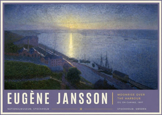 Eugène Jansson Moonrise over the Harbour No5 - Plakat