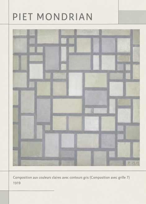 Piet Mondrian Composition Aux Couleurs Claires Avec Contours Gris (Composition Avec Grille 7) No1 - Plakat