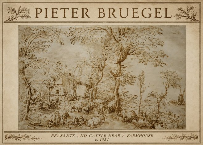 Pieter Bruegel Peasants and Cattle Near a Farmhouse No3 - Plakat