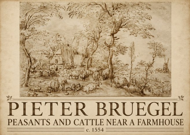 Pieter Bruegel Peasants and Cattle Near a Farmhouse No5 - Plakat