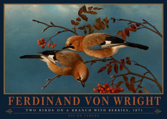Ferdinand von Wright Two Birds on a Branch with Berries, 1871 No4 - Plakat