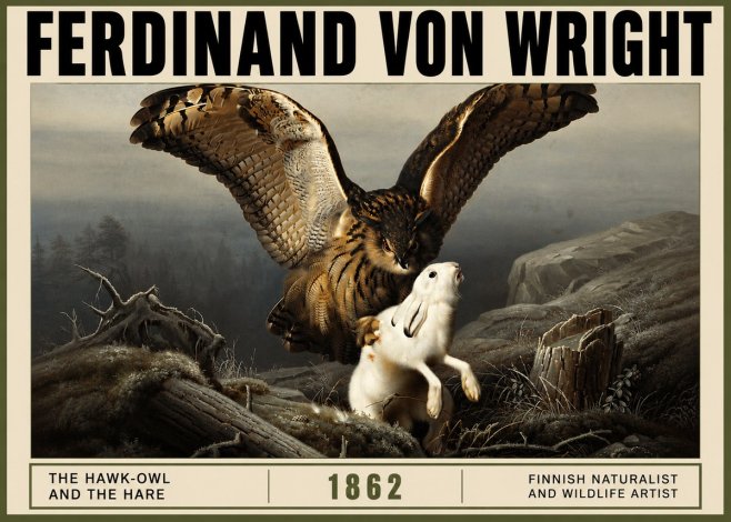 Ferdinand von Wright The Hawk-owl and the Hare No3 - Plakat