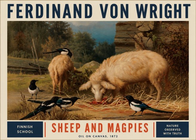 Ferdinand von Wright Sheep and Magpies No4 - Plakat