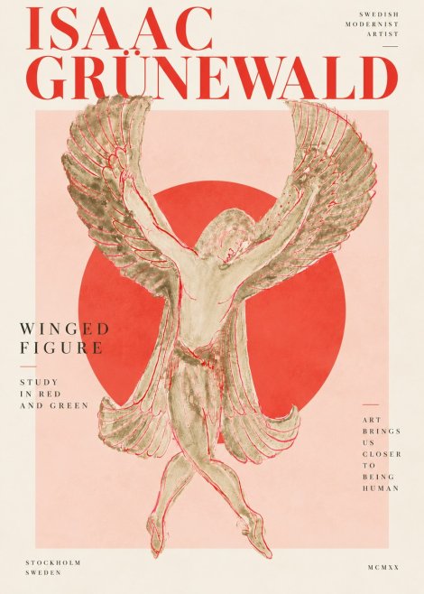 Isaac Grünewald Winged Figure Study in Red and Green No4 - Plakat