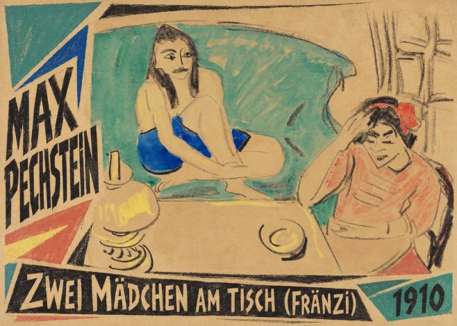 Max Pechstein Zwei Mädchen Am Tisch (Fränzi) No3 - Plakat