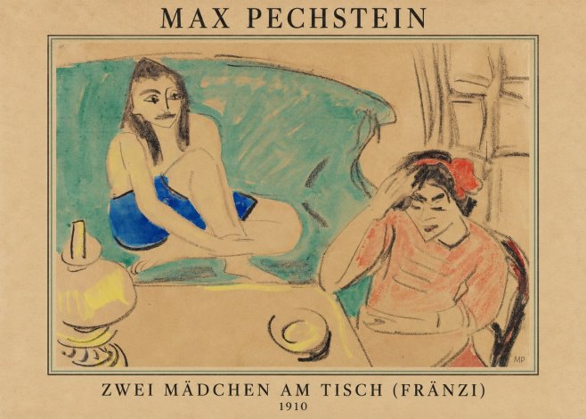 Max Pechstein Zwei Mädchen Am Tisch (Fränzi) No4 - Plakat