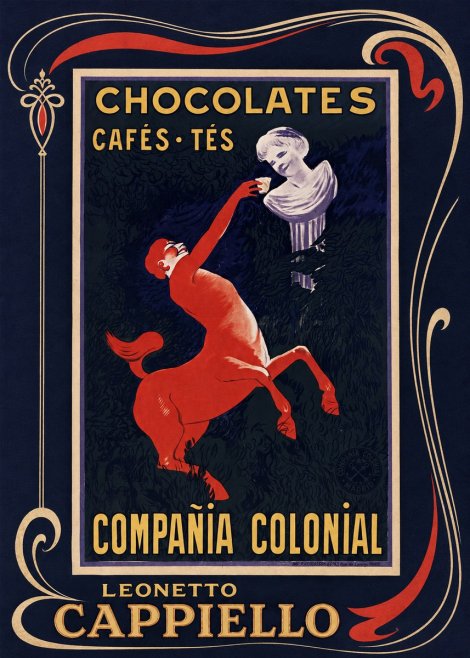 Leonetto Cappiello Chocolates, Cafés, Tés - Compañía Colonial No1 - Plakat