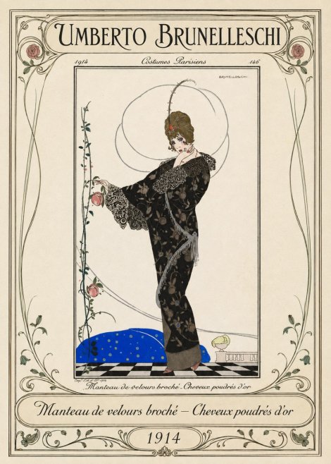 Umberto Brunelleschi Manteau De Velours Broché – Cheveux Poudrés D'or No1 - Plakat