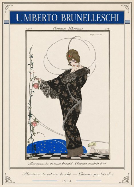 Umberto Brunelleschi Manteau De Velours Broché – Cheveux Poudrés D'or No2 - Plakat