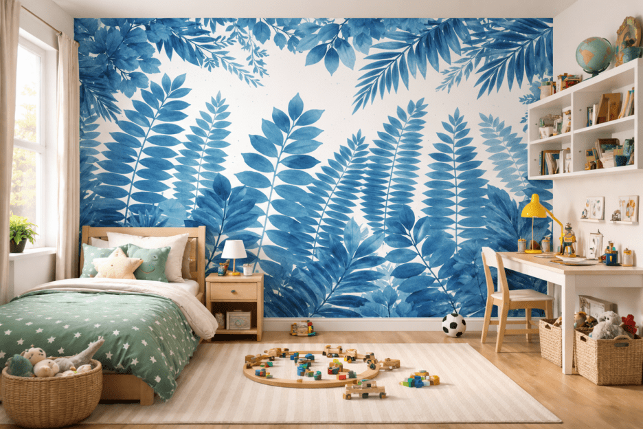 Indigo Foliage Mural