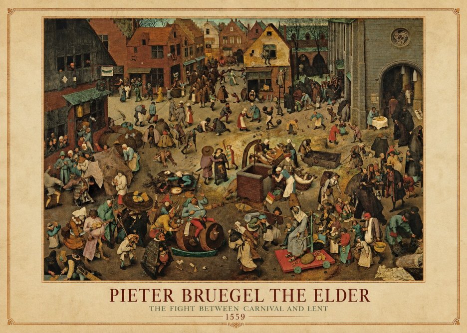 Pieter Bruegel The Fight Between Carnival and Lent I No4 - Plakat