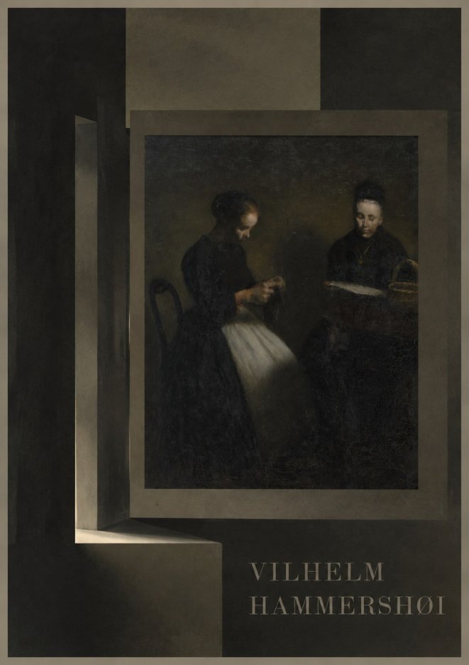 Vilhelm Hammershøi Two Women Knitting No6 - Plakat