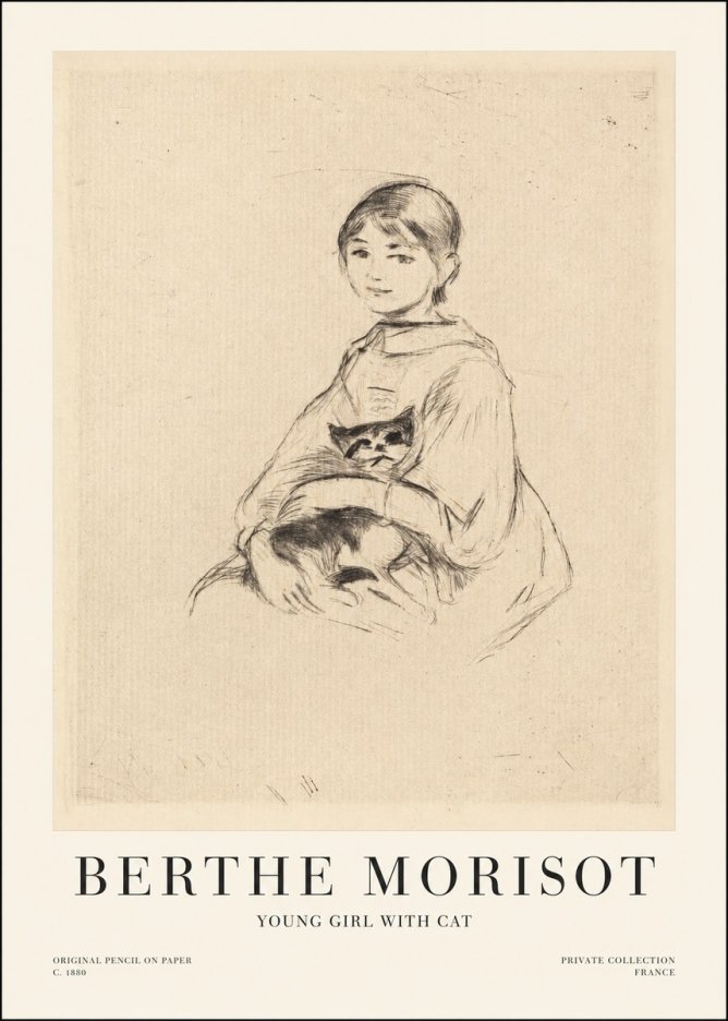 Berthe Morisot Young Girl with Cat No1 - Plakat