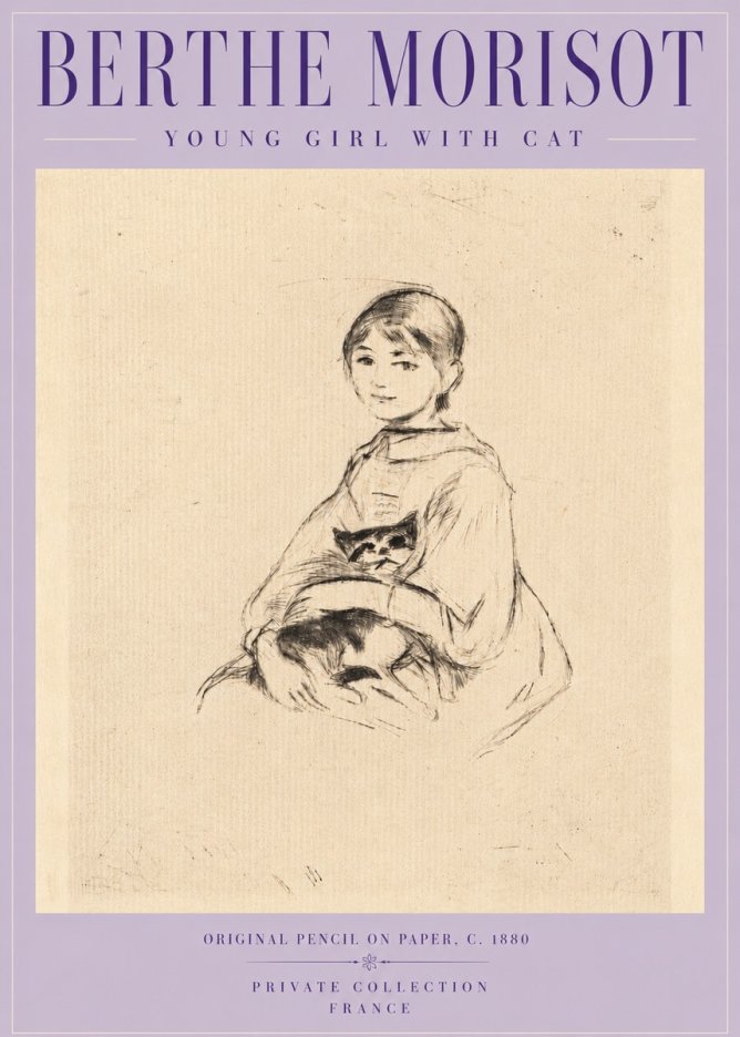 Berthe Morisot Young Girl with Cat No5 - Plakat