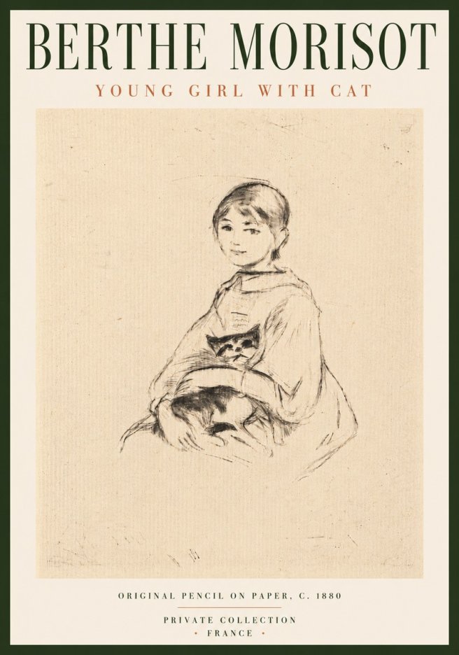 Berthe Morisot Young Girl with Cat No6 - Plakat