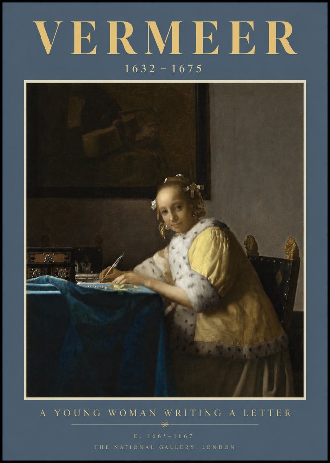 Vermeer A Young Woman Writing a Letter No2 - Plakat
