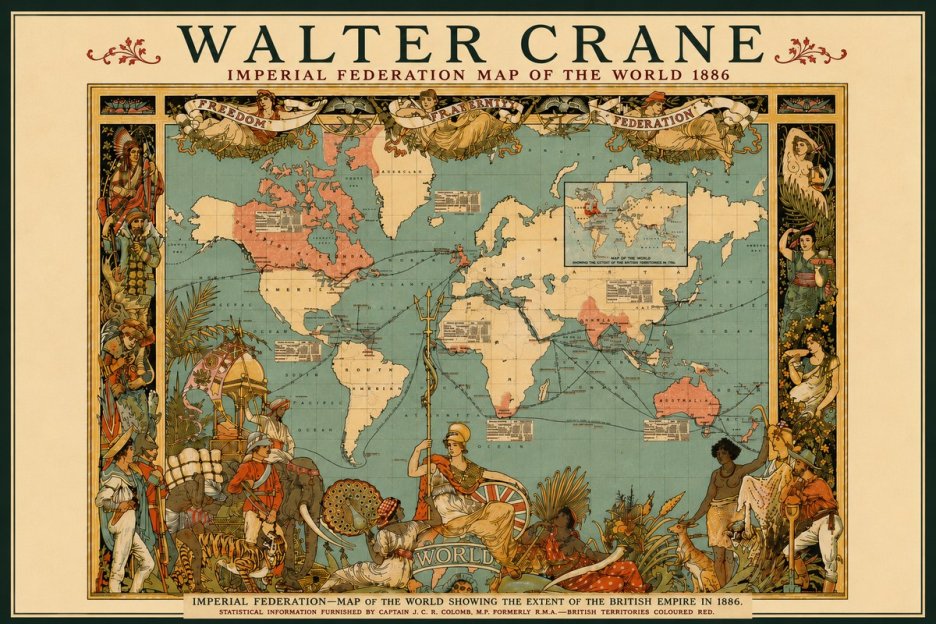 Walter Crane Imperial Federation Map of the World 1886 No6 - Plakat