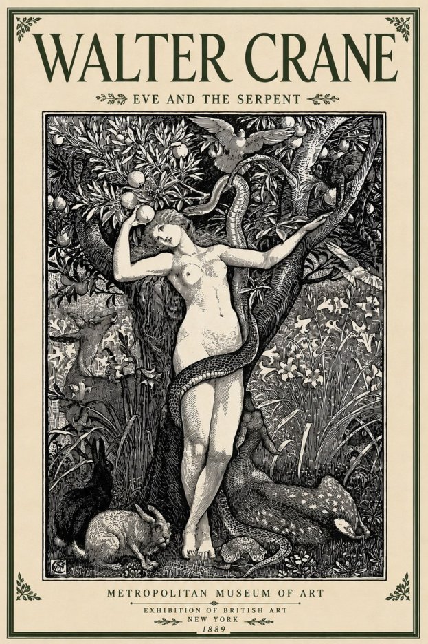 Walter Crane Eve and the Serpent No5 - Plakat