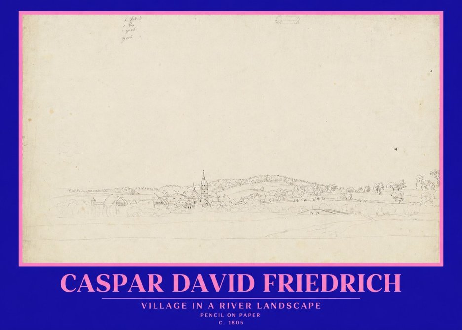 Caspar David Friedrich Village in a River Landscape No2 - Plakat