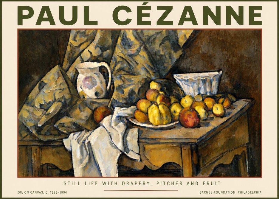 Paul Cézanne Still Life with Drapery, Pitcher and Fruit No5 - Plakat