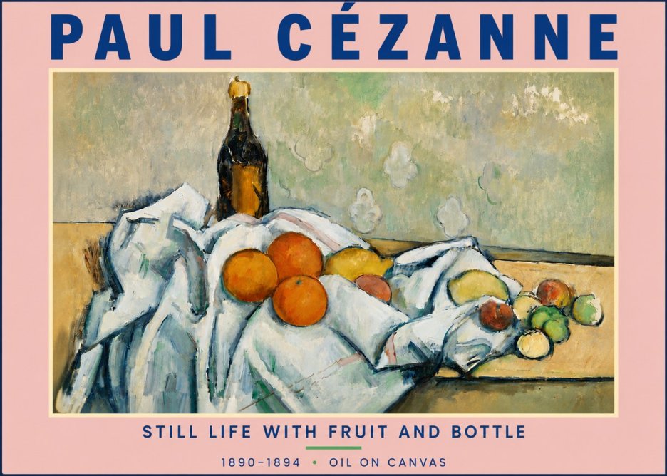 Paul Cézanne Still Life with Fruit and Bottle No4 - Plakat