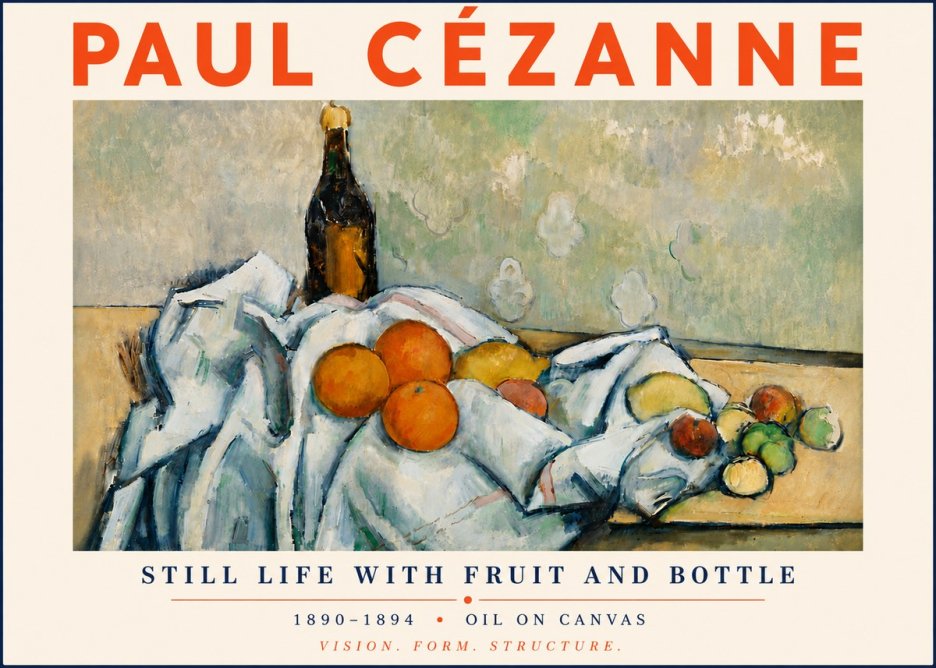 Paul Cézanne Still Life with Fruit and Bottle No6 - Plakat