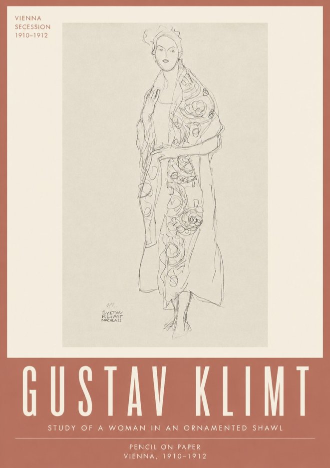 Klimt Study of a Woman in an Ornamented Shawl No4 - Plakat