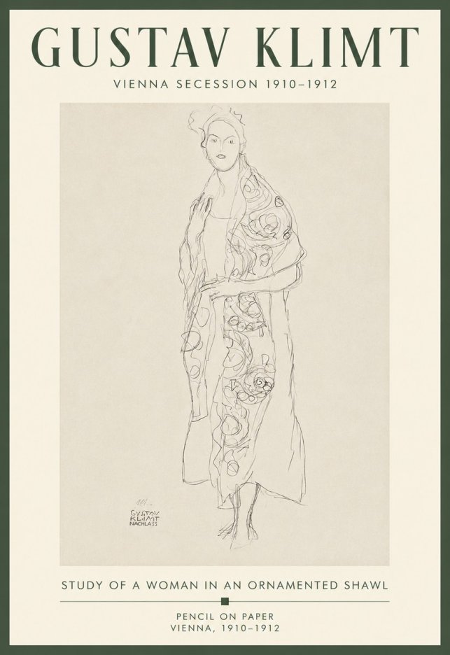 Klimt Study of a Woman in an Ornamented Shawl No5 - Plakat