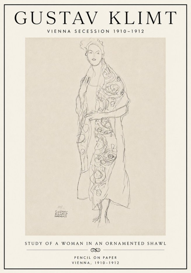 Klimt Study of a Woman in an Ornamented Shawl No6 - Plakat