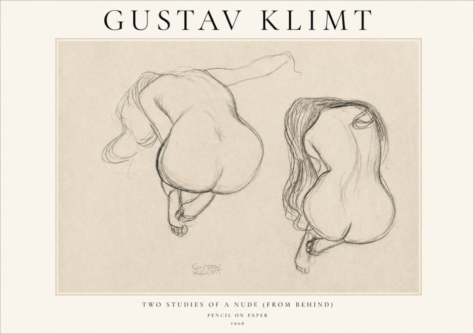 Klimt Two Studies of a Nude (from Behind) No1 - Plakat