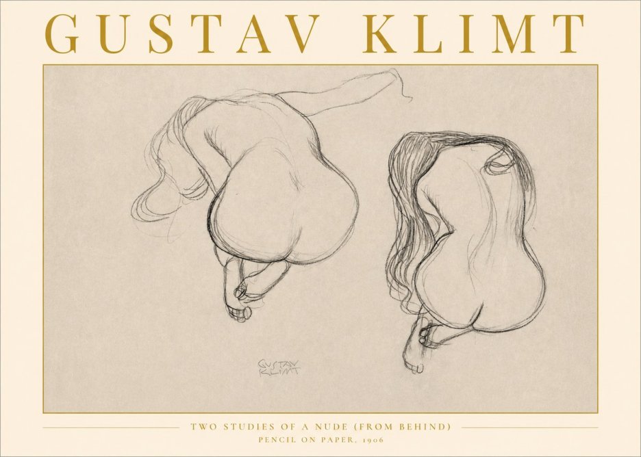 Klimt Two Studies of a Nude (from Behind) No2 - Plakat
