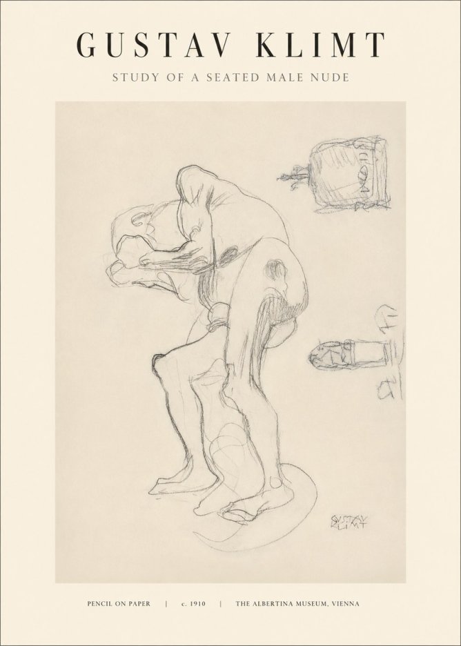 Klimt Study of a Seated Male Nude No1 - Plakat